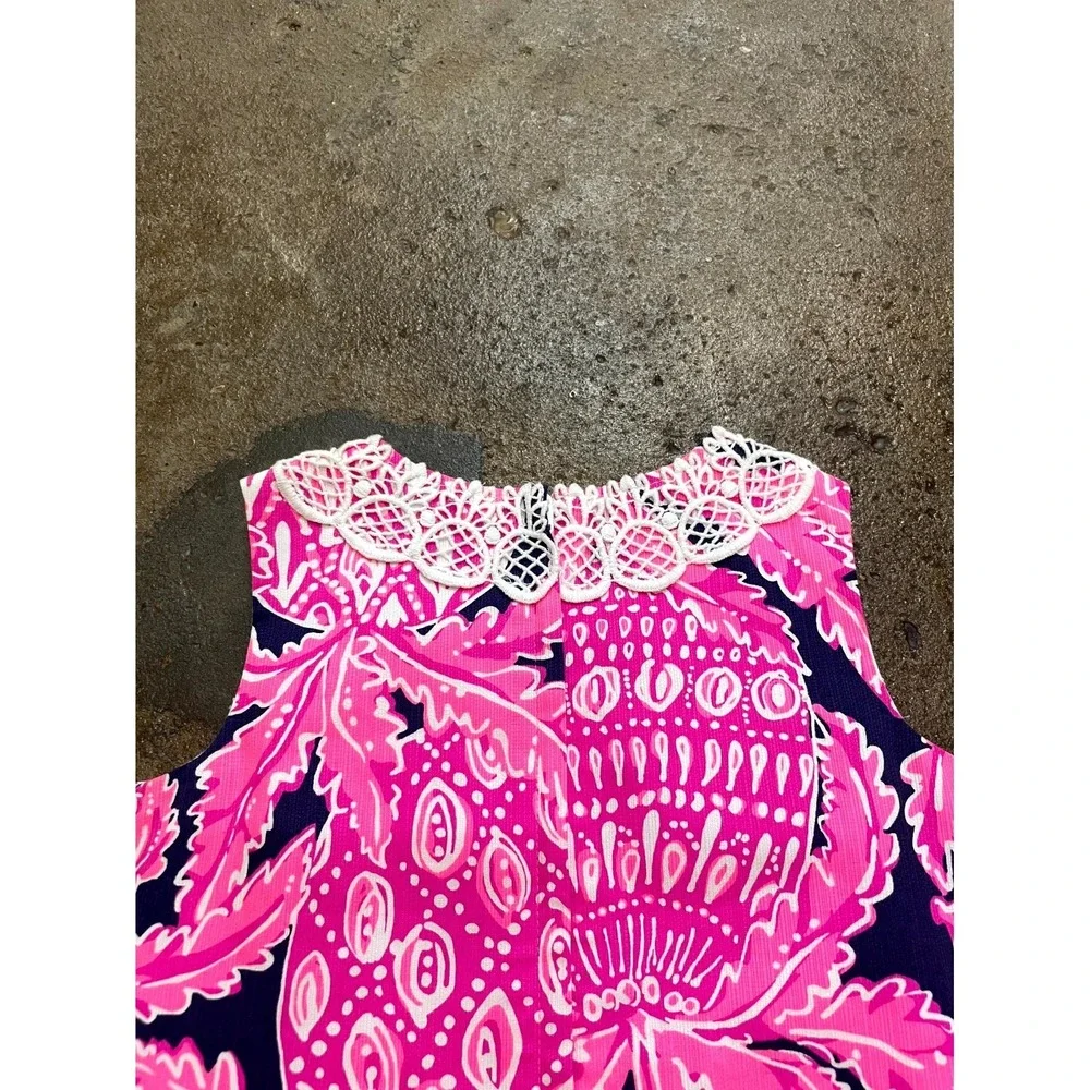 Lilly Pulitzer Shift Dress Girls 3 Multicolor‎ Pineapple Lace Collar Back Zip